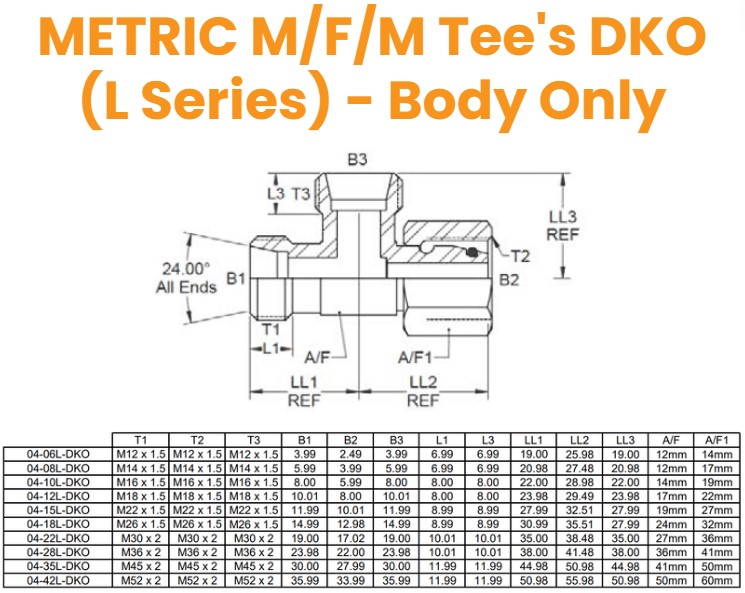 M12 (6L) M/F/M Tee - Body Hydraulic Adaptor